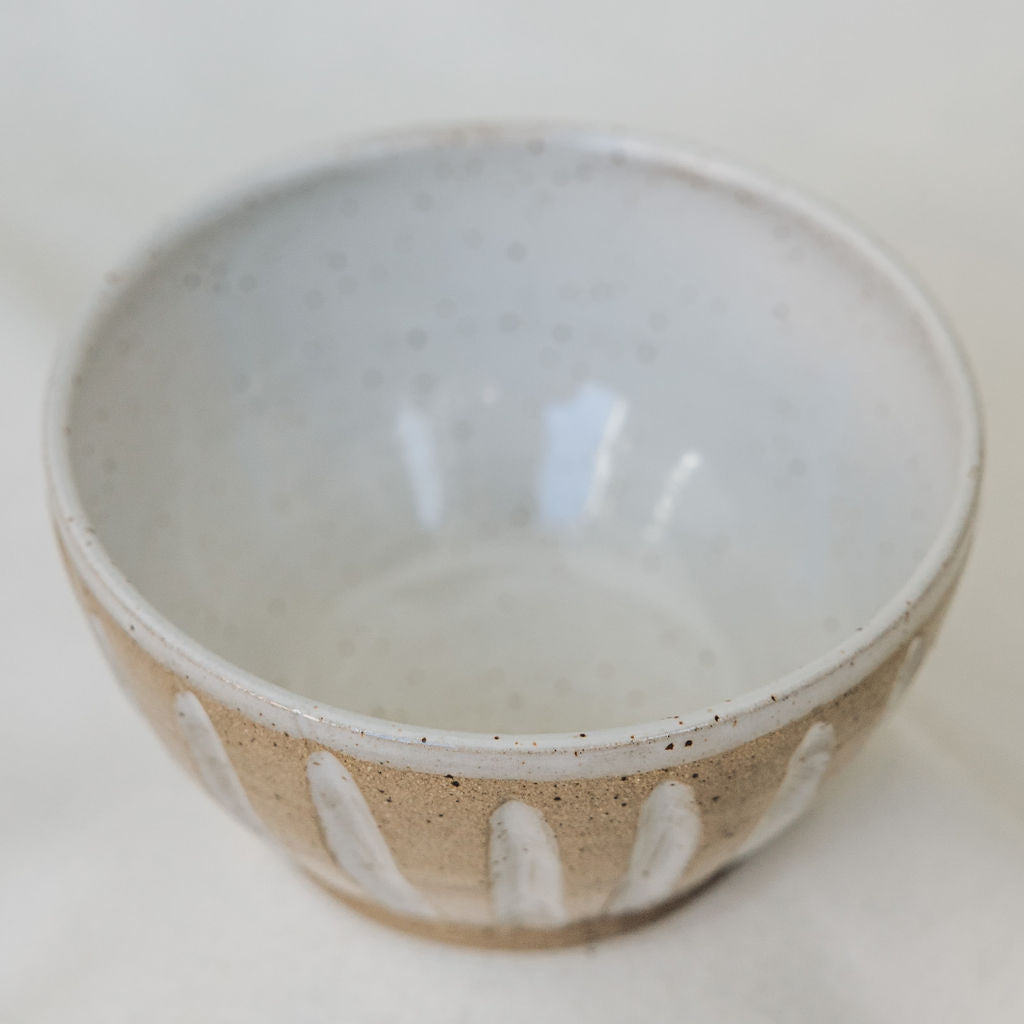 Pottery Bowl - Soup Bowl - Carved Ceramic Cereal Bowl in Brown and White