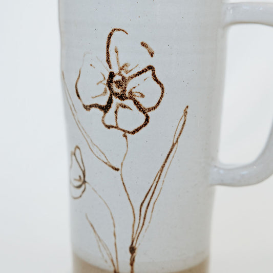 Iced Coffee Cups With Lids - Product of Canada - Floral Pottery Mug Design Lidded