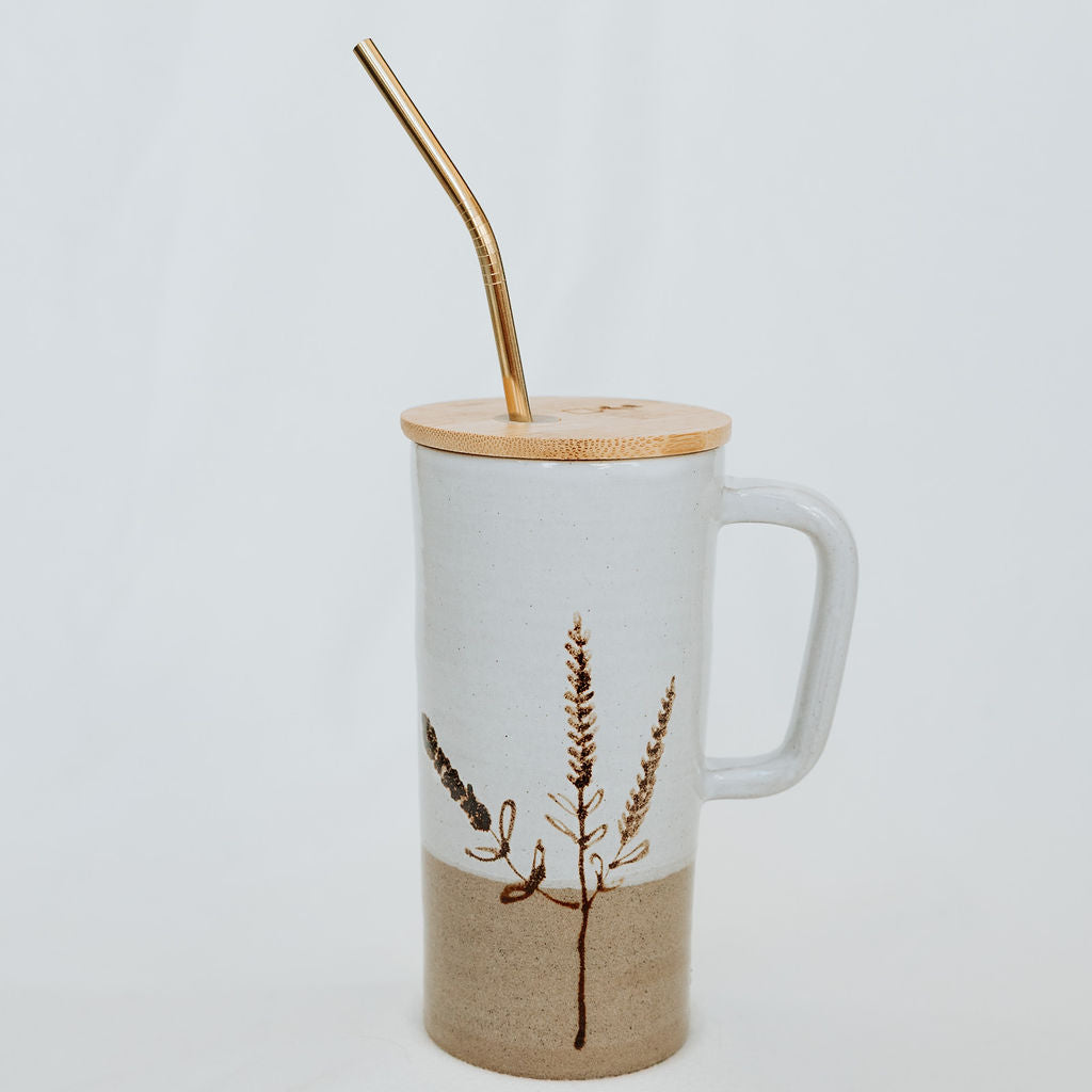 PREORDER - Handmade Pottery Lidded Mug in Floral Style