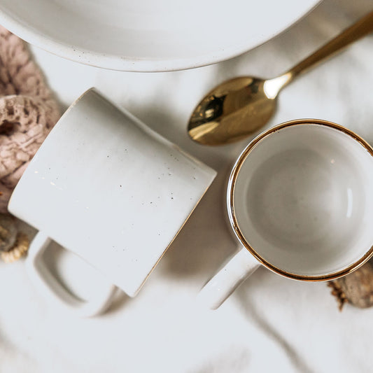 White and Gold Tea Cup, White Ceramic Cup, White Tea Mug, White Mug with Gold Rim