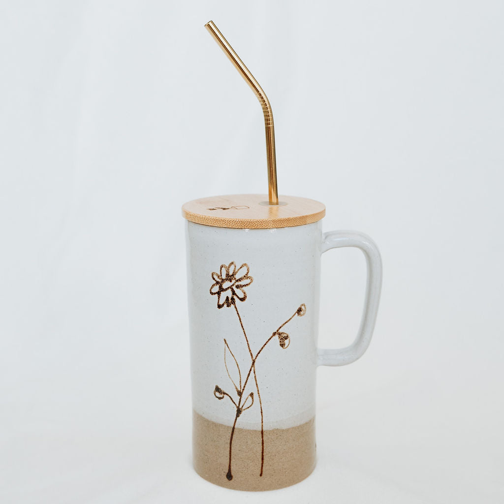 PREORDER - Handmade Pottery Lidded Mug in Floral Style