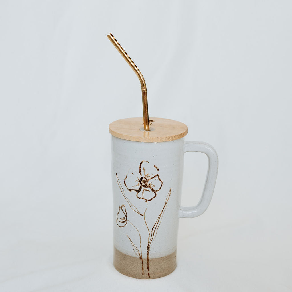 PREORDER - Handmade Pottery Lidded Mug in Floral Style