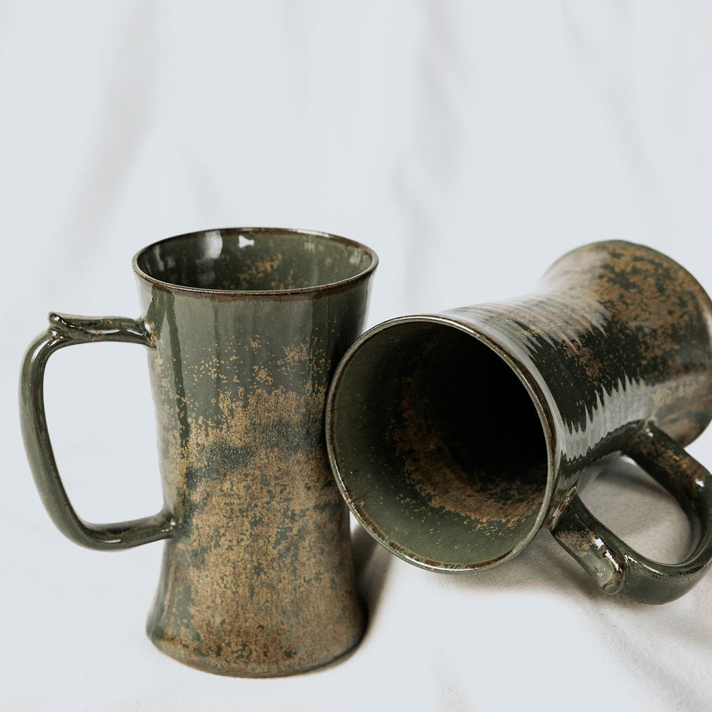 Green Glazed Pottery, Green Cups, Mugs Green, Tall and Narrow Green Mug