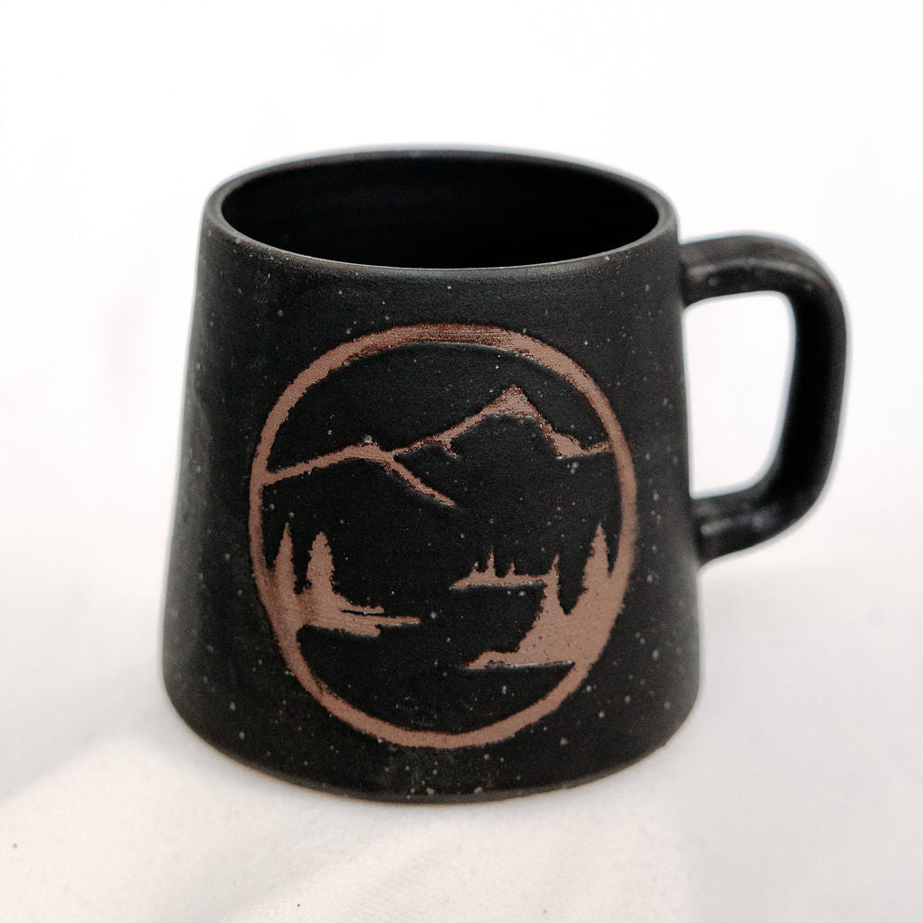 Mountain Mugs Pottery, Black Mugs, Mugs for men, Rustic Stoneware Coffee Mugs
