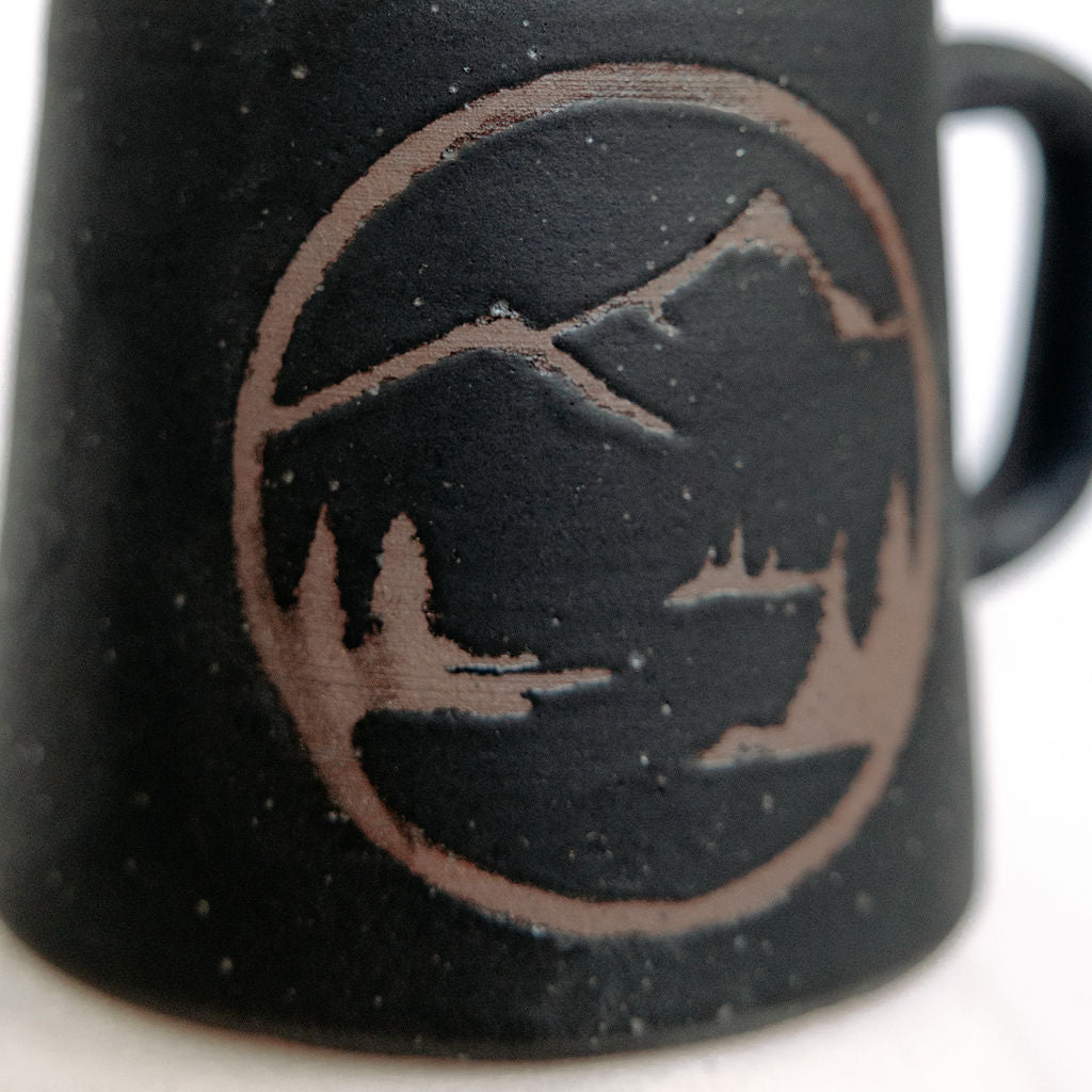 Mountain Mugs Pottery, Black Mugs, Mugs for men, Rustic Stoneware Coffee Mugs