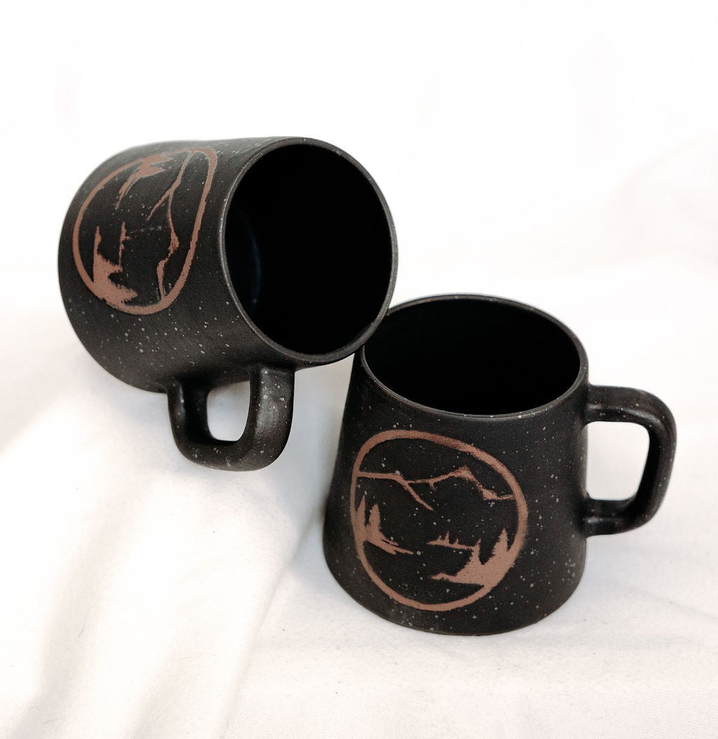 Mountain Mugs Pottery, Black Mugs, Mugs for men, Rustic Stoneware Coffee Mugs