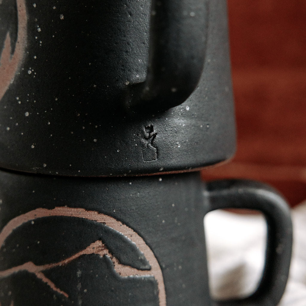 Mountain Mugs Pottery, Black Mugs, Mugs for men, Rustic Stoneware Coffee Mugs