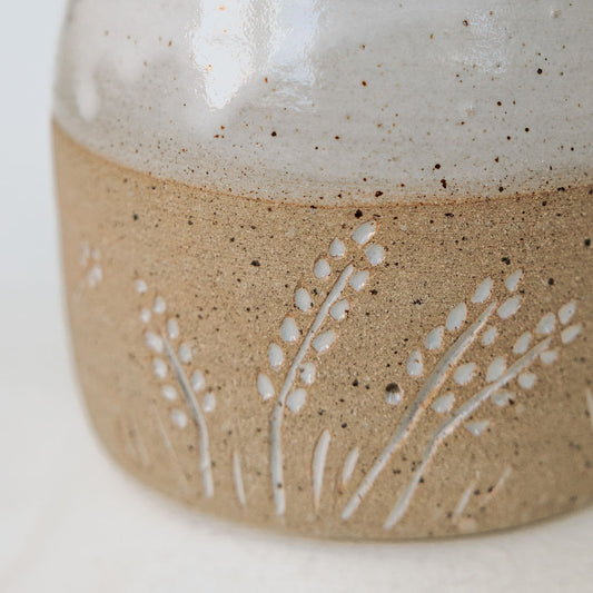 Pottery Honey Pot - Carved Wildflower Collection