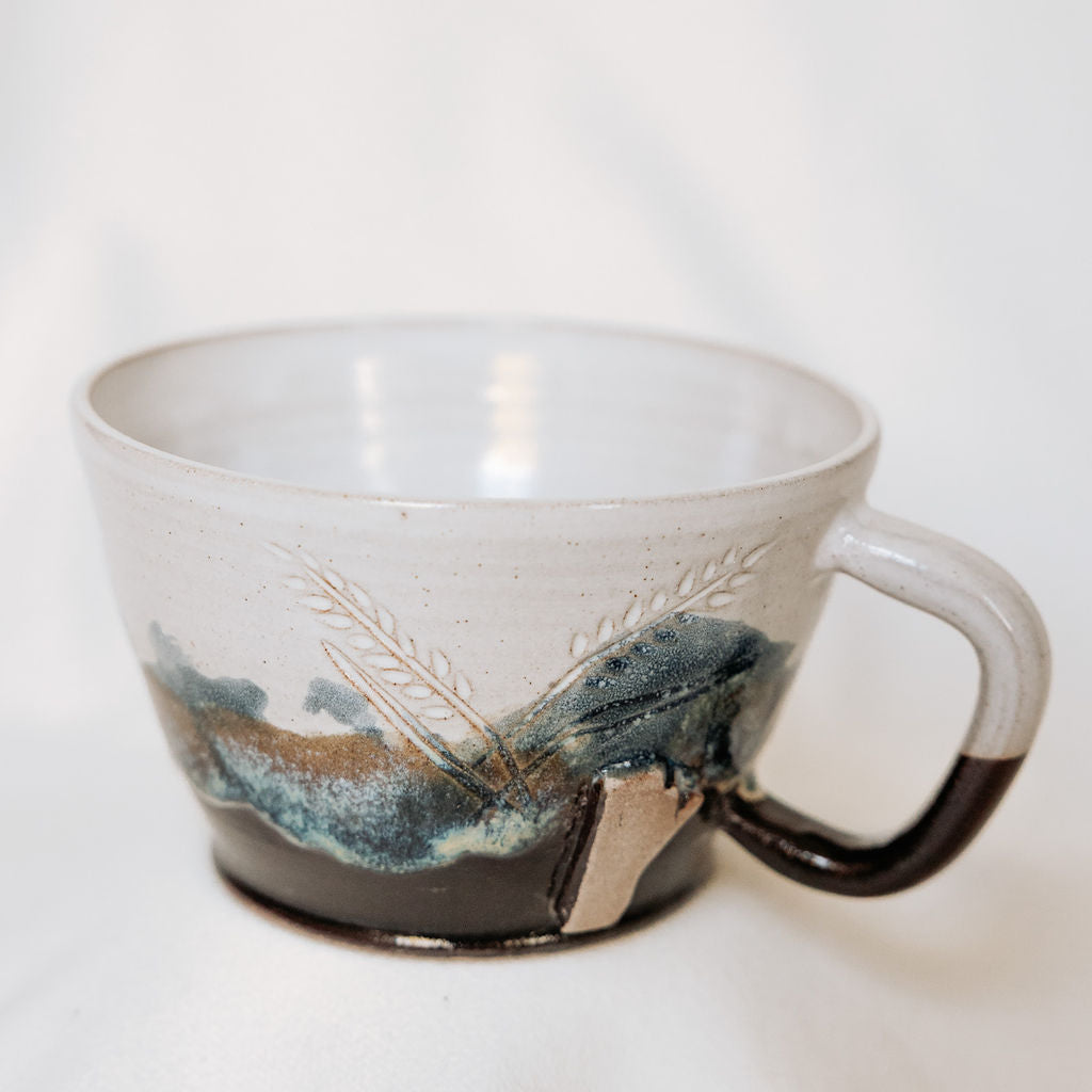 Pottery Latte Cups, Manitoba Carved Wheat Ceramics