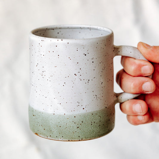 White and Green Pottery Mug, Sand & Sage Pottery Mug (Green)