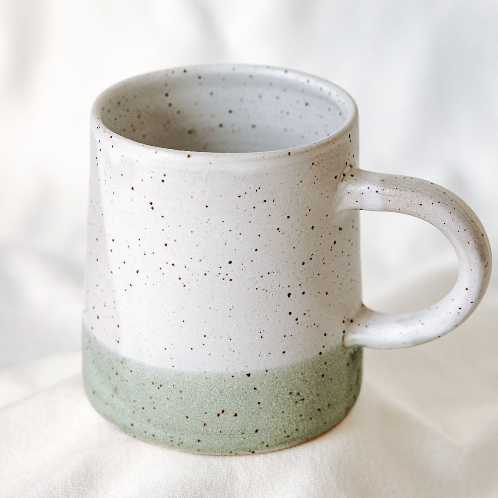 White and Green Pottery Mug, Sand & Sage Pottery Mug (Green)