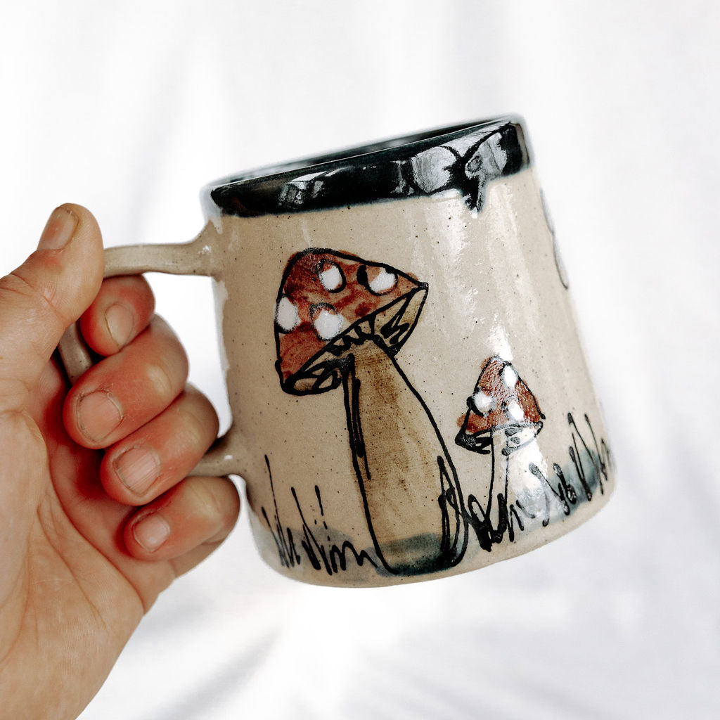 Hand Drawn Mushroom Pottery Mug