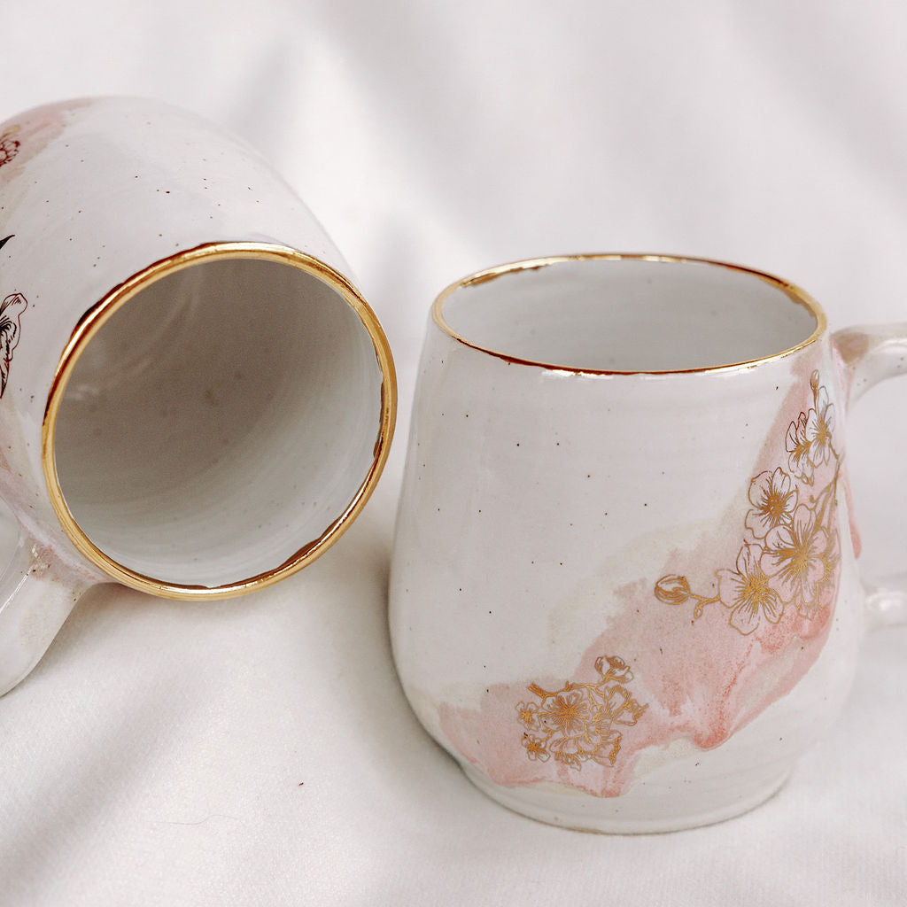 Pink Cherry Blossom Pottery Coffee Mug