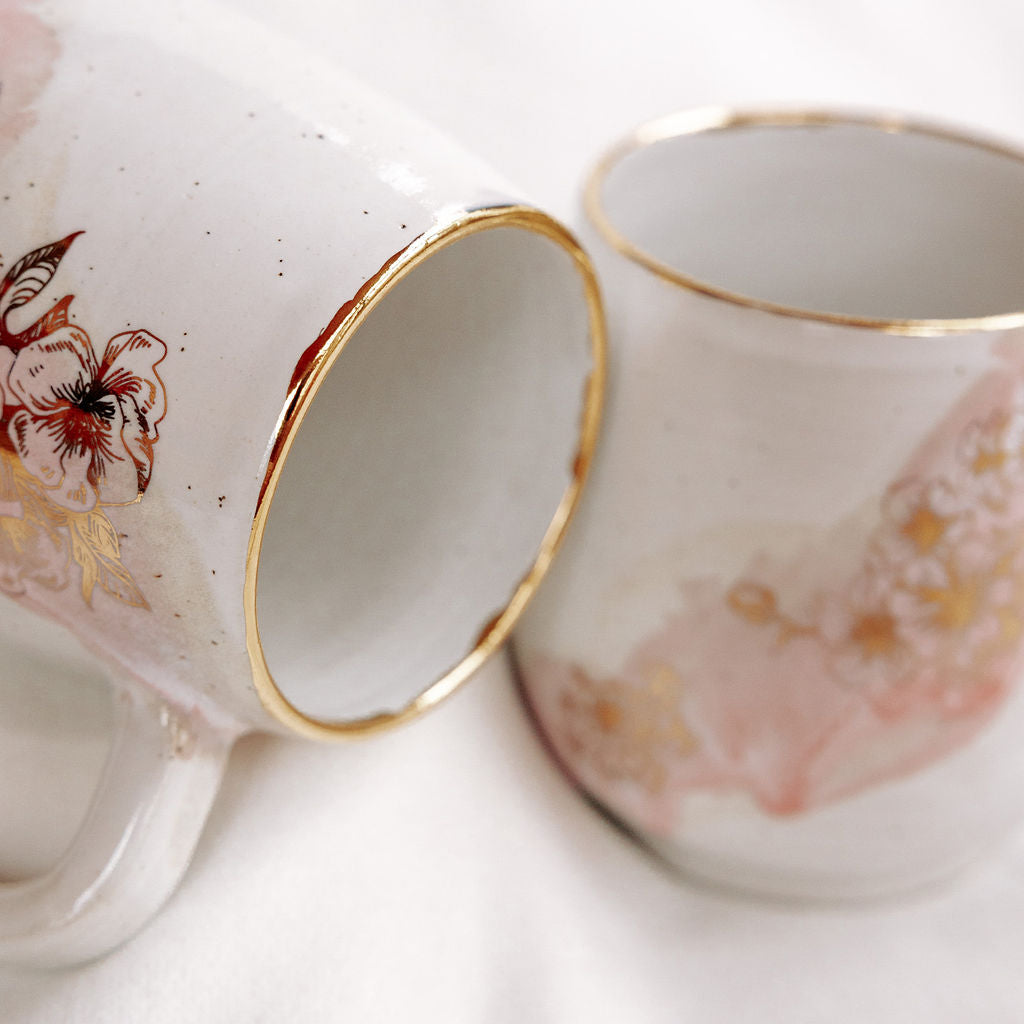 Pink Cherry Blossom Pottery Coffee Mug