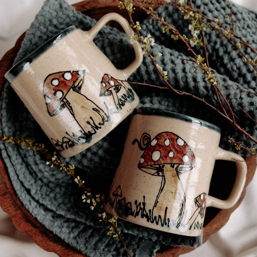 Hand Drawn Mushroom Pottery Mug