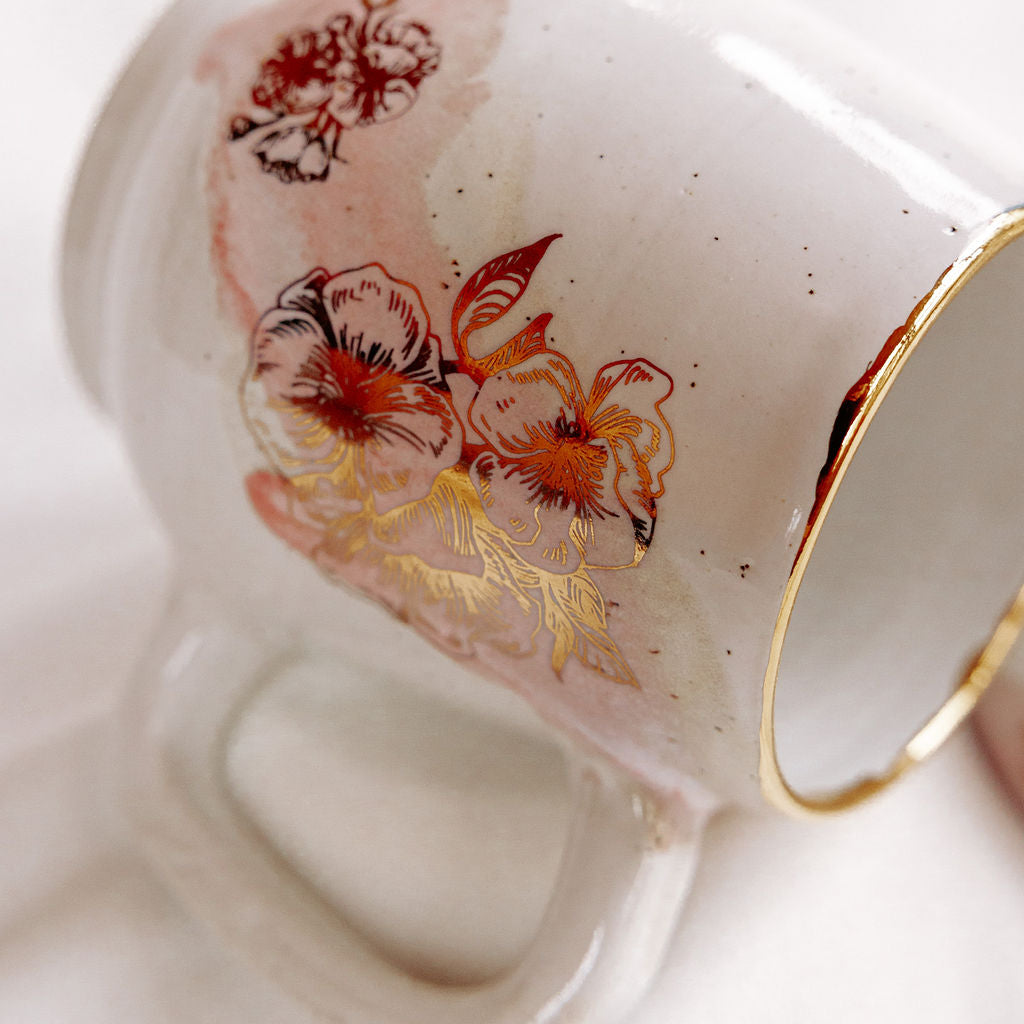 Pink Cherry Blossom Pottery Coffee Mug