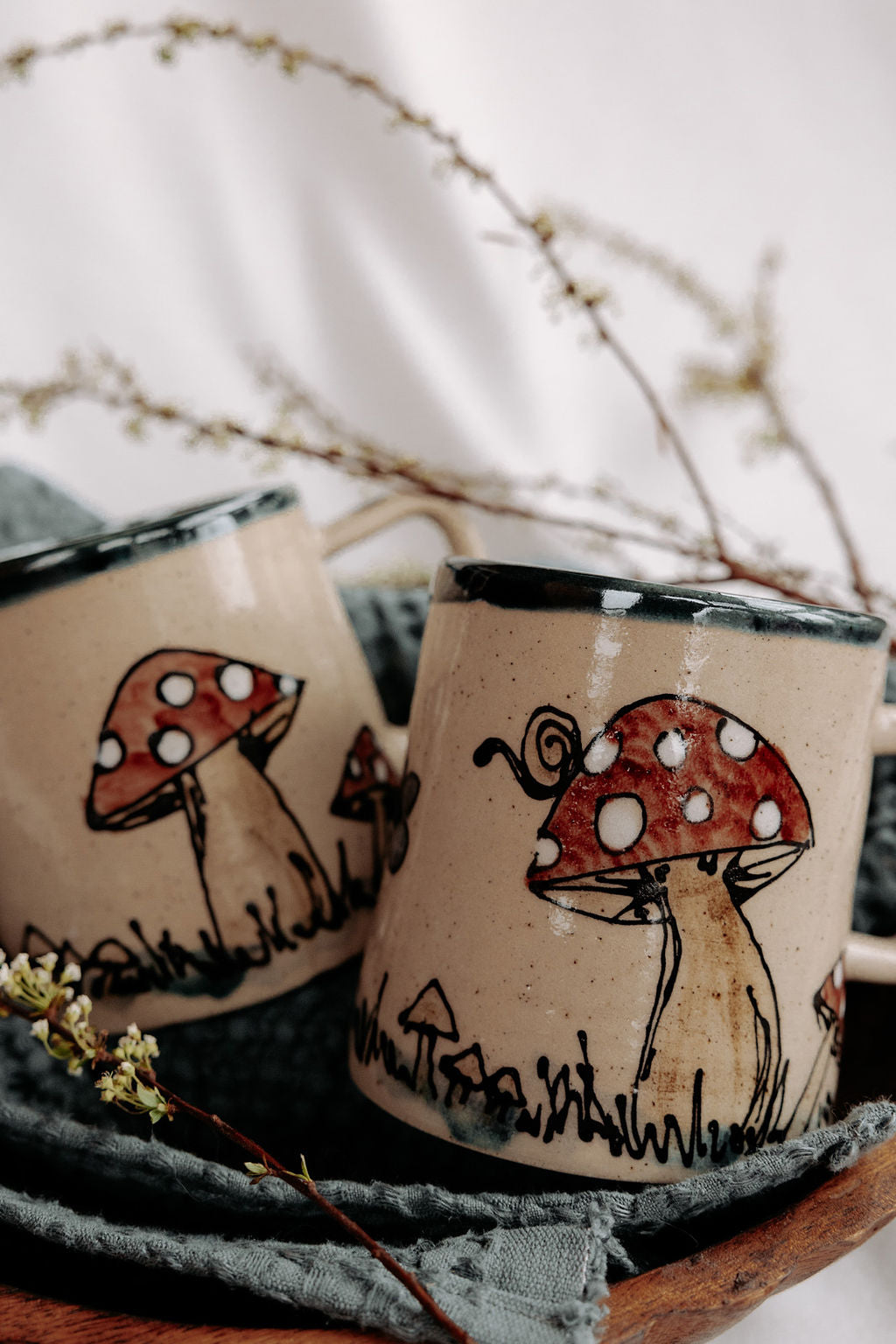 Hand Drawn Mushroom Pottery Mug