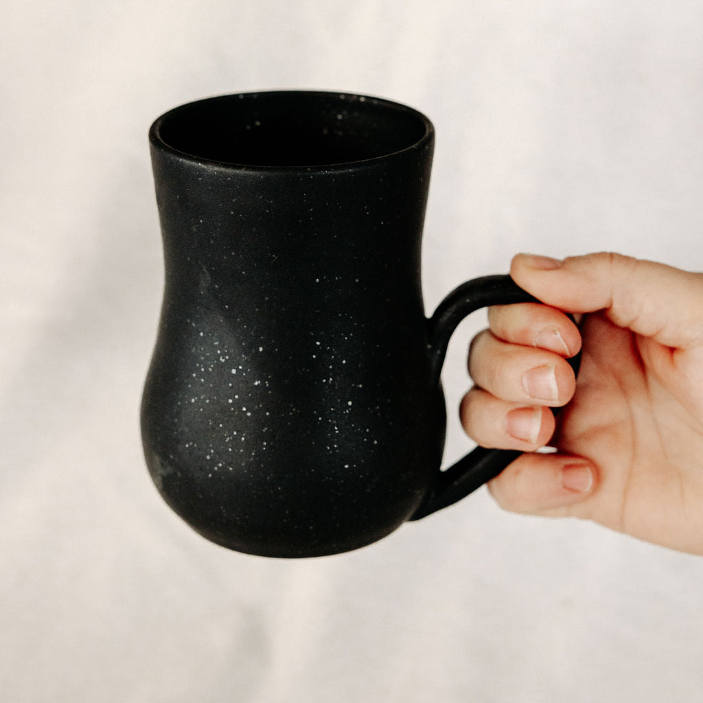 Matte Black Speckled Pottery Coffee Mug