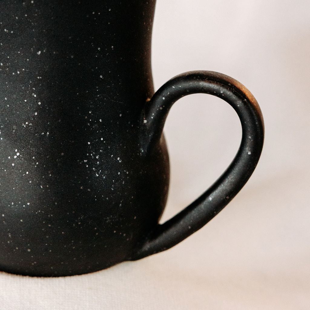 Matte Black Speckled Pottery Coffee Mug