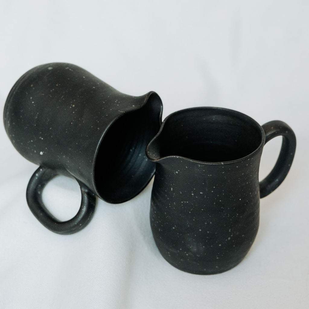 Black Speckled Handmade Pottery Pitcher for Cream or Syrup