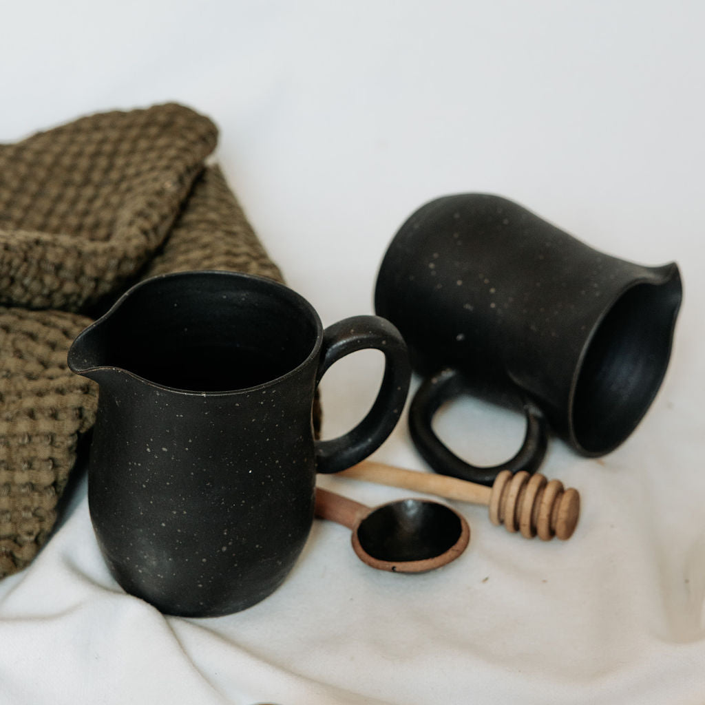 Black Speckled Handmade Pottery Pitcher for Cream or Syrup