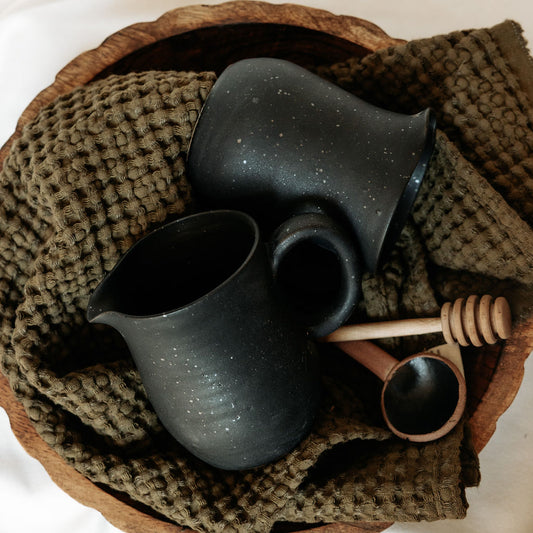 Black Speckled Handmade Pottery Pitcher for Cream or Syrup