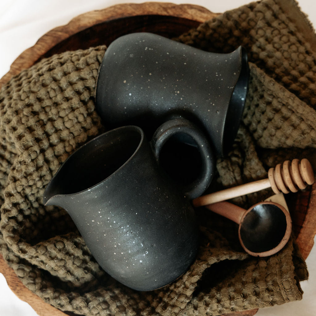 Black Speckled Handmade Pottery Pitcher for Cream or Syrup
