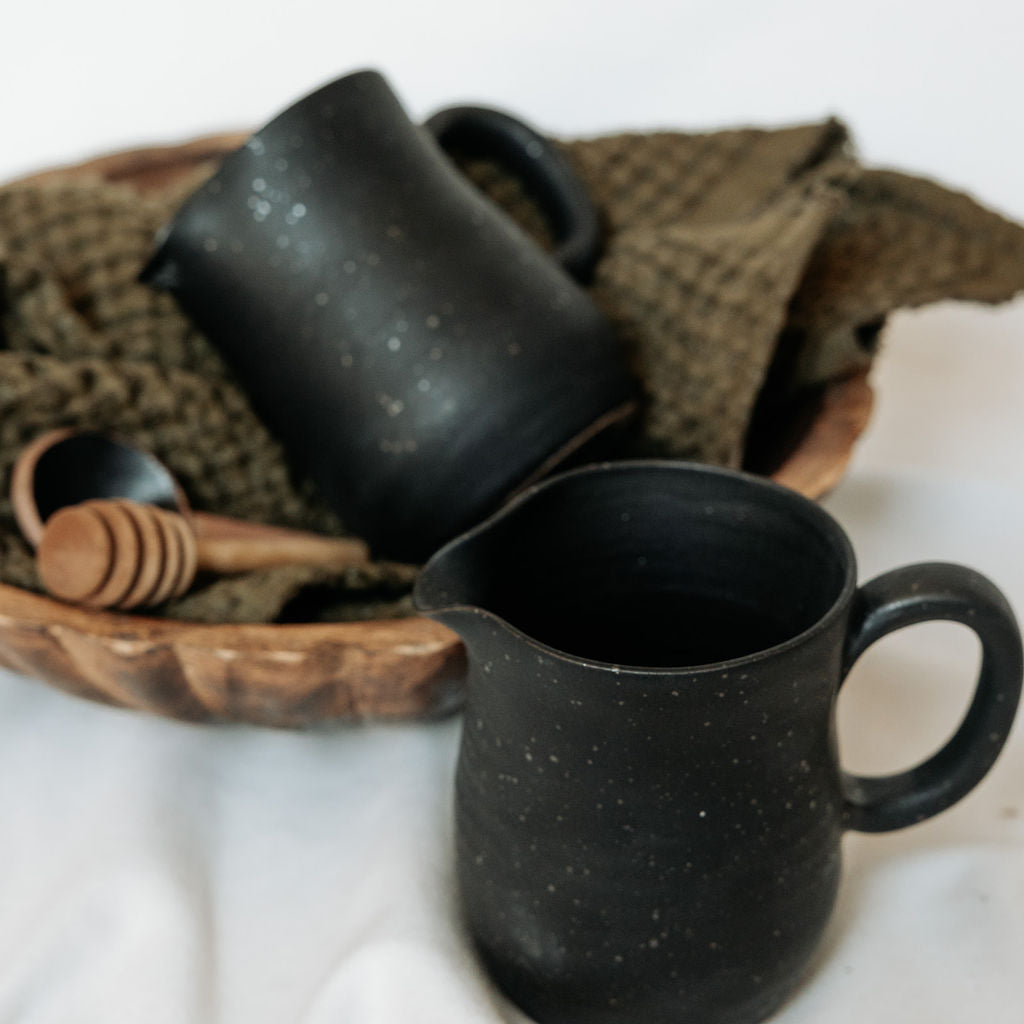 Black Speckled Handmade Pottery Pitcher for Cream or Syrup
