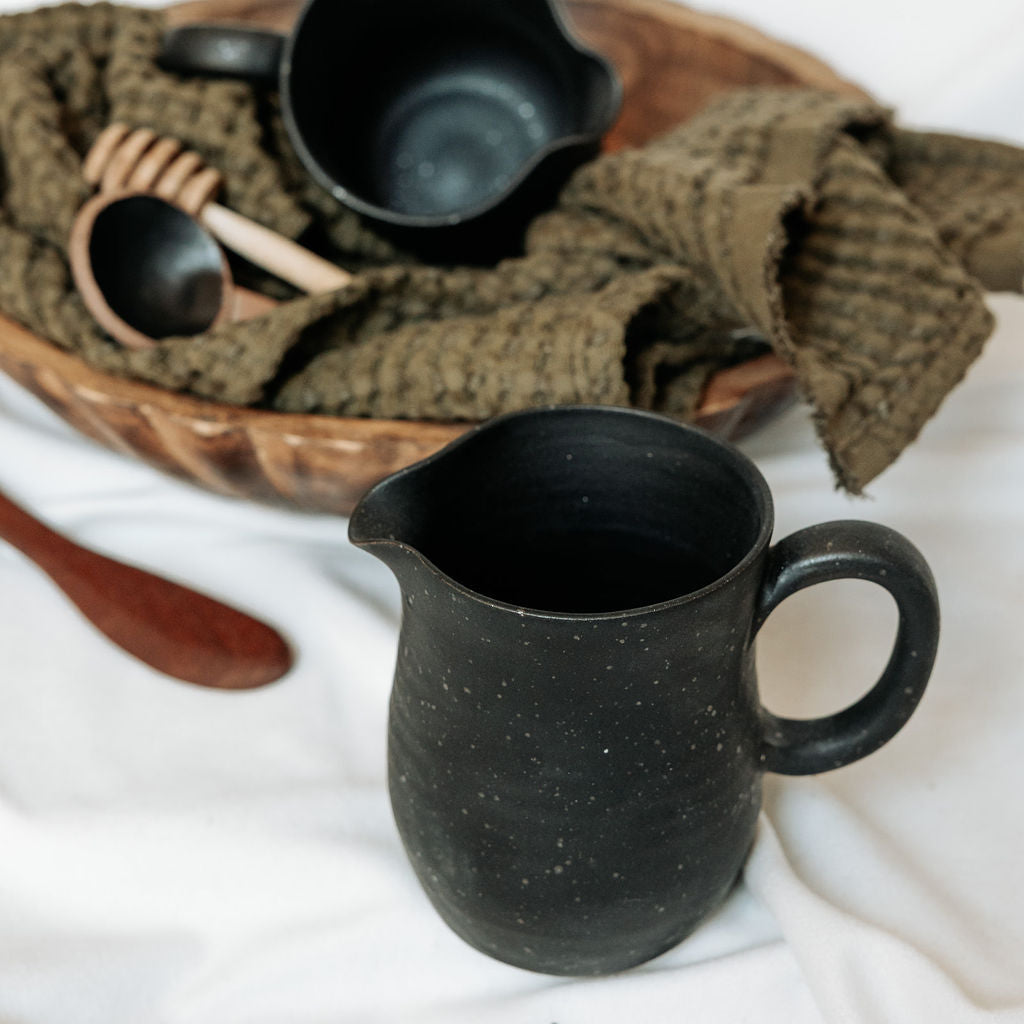 Black Speckled Handmade Pottery Pitcher for Cream or Syrup
