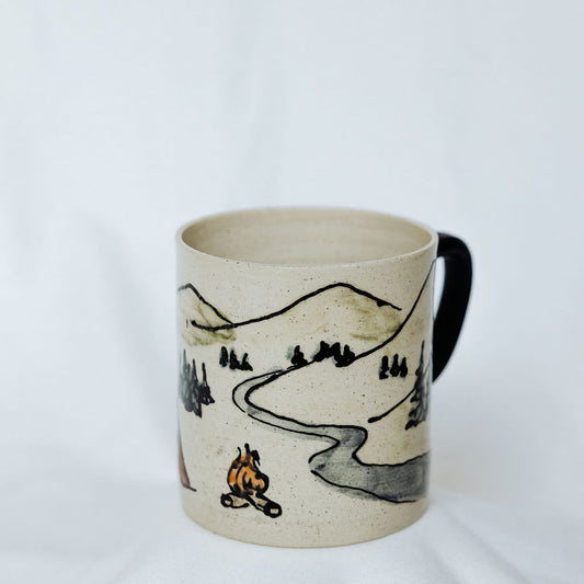 Camping Scene Mug - Product of Canada - Painted Pottery Mug