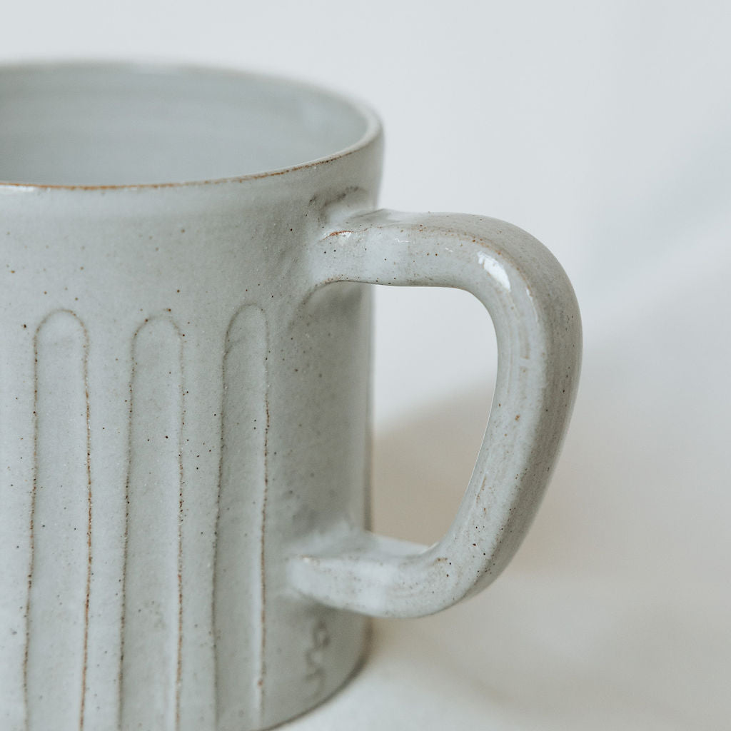 White Carved Mug - Carved Mugs - Pottery Handmade - Striped Mugs - Ceramic Mugs