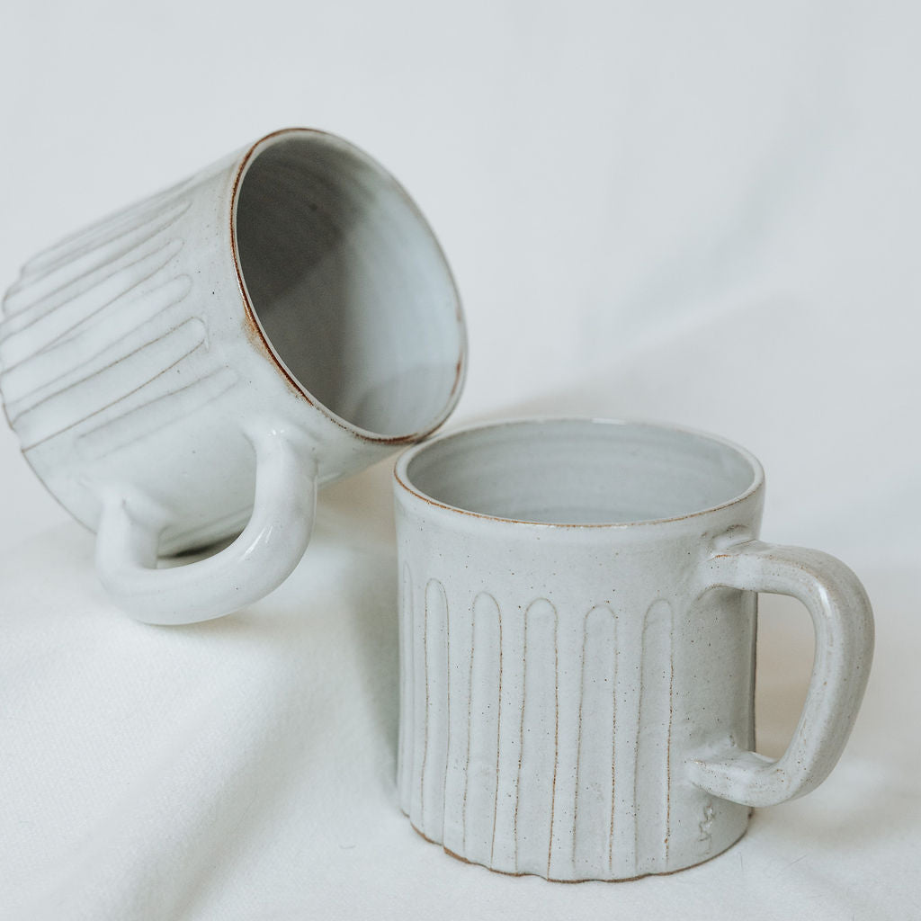 White Carved Mug - Carved Mugs - Pottery Handmade - Striped Mugs - Ceramic Mugs
