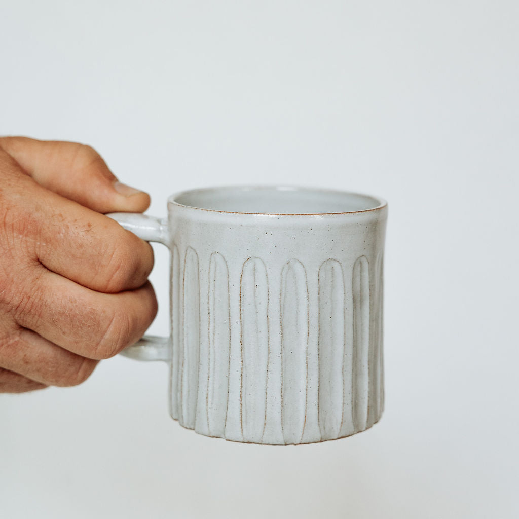 White Carved Mug - Carved Mugs - Pottery Handmade - Striped Mugs - Ceramic Mugs