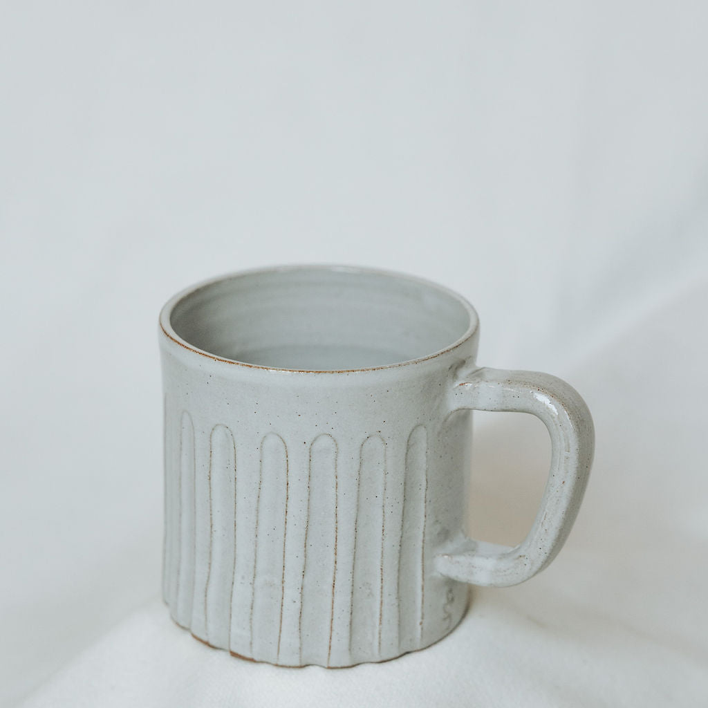 White Carved Mug - Carved Mugs - Pottery Handmade - Striped Mugs - Ceramic Mugs