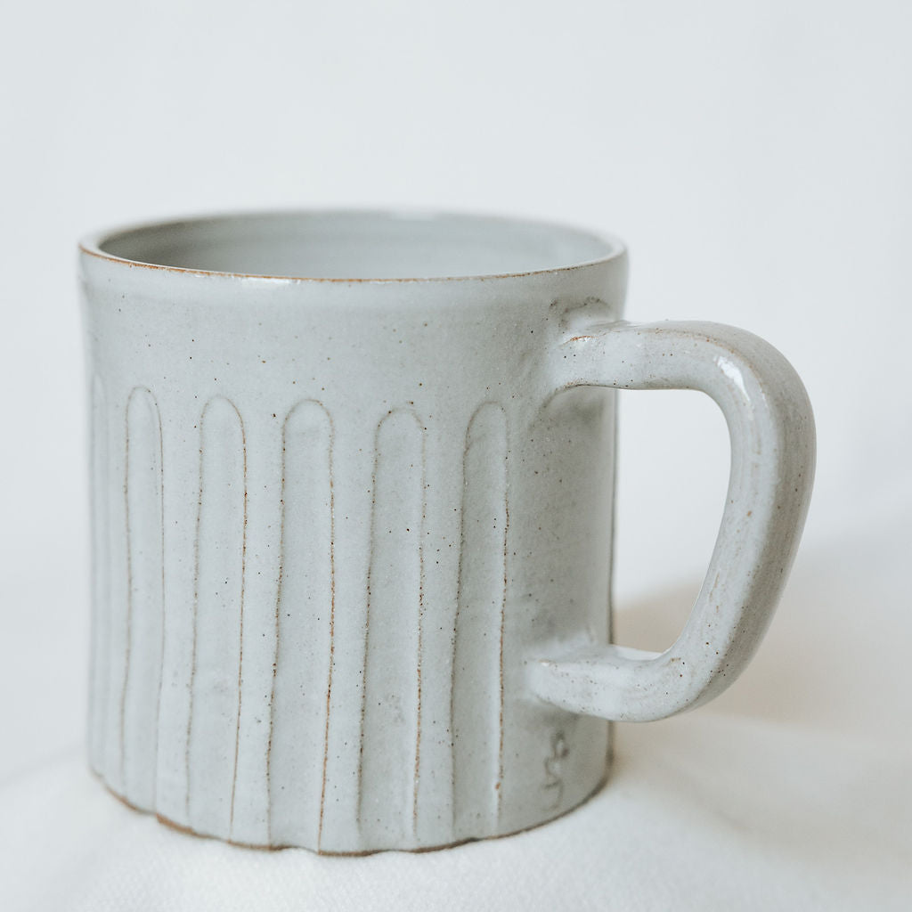 White Carved Mug - Carved Mugs - Pottery Handmade - Striped Mugs - Ceramic Mugs