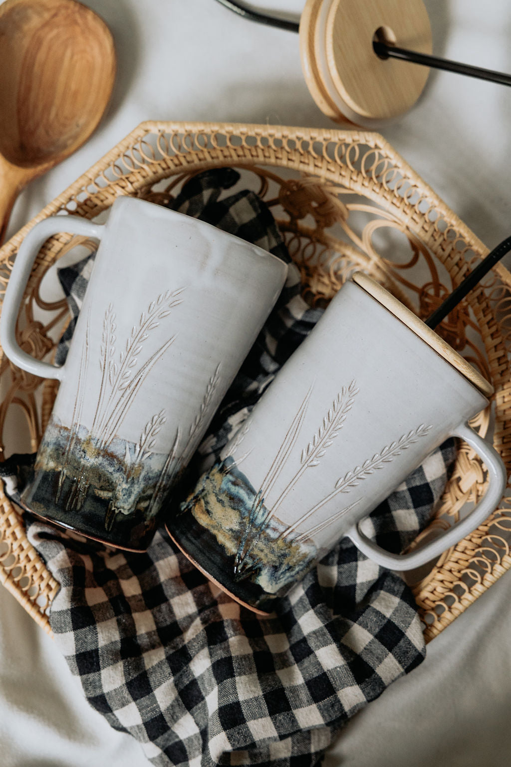 Iced Coffee To Go Cup - Product of Canada - Pottery Mug Design - Carved Wheat