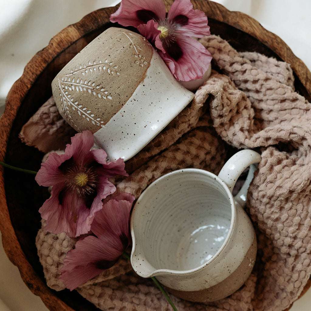 Carved Wildflower Syrup Pitcher