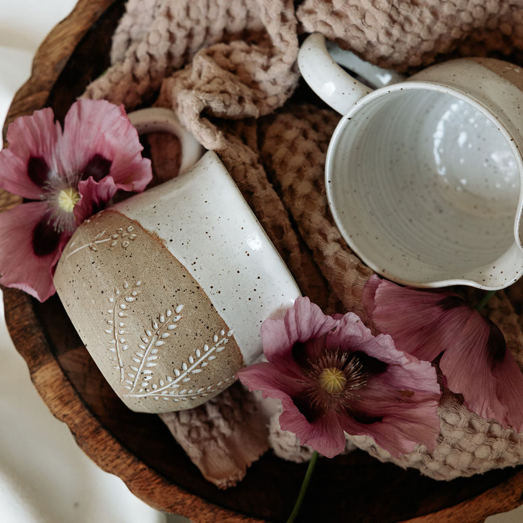 Carved Wildflower Syrup Pitcher