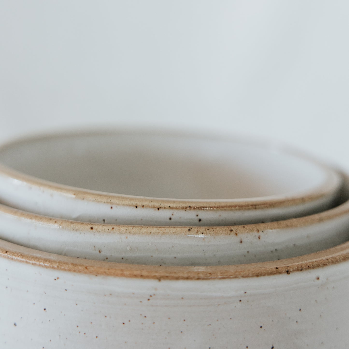Basic White and Brown Pottery Serving Bowl/ Nesting Bowl