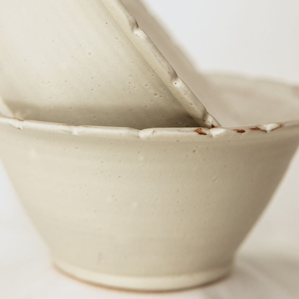 Handmade Rippled Cream Serving Bowl - Made in Canada - Wheel Thrown Stoneware