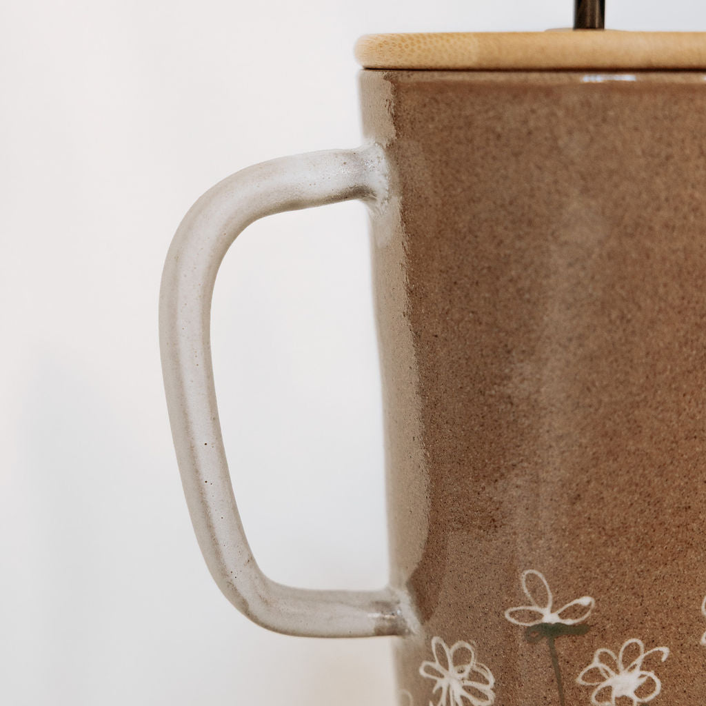 Iced Coffee To Go Cup - Product of Canada - Daisies Pottery Mug Design Lidded