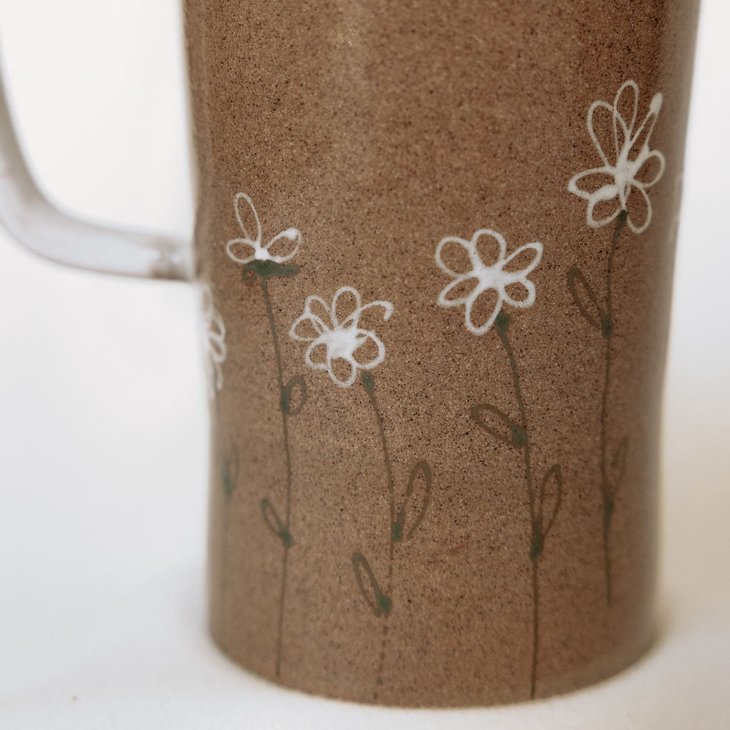 Iced Coffee To Go Cup - Product of Canada - Daisies Pottery Mug Design Lidded