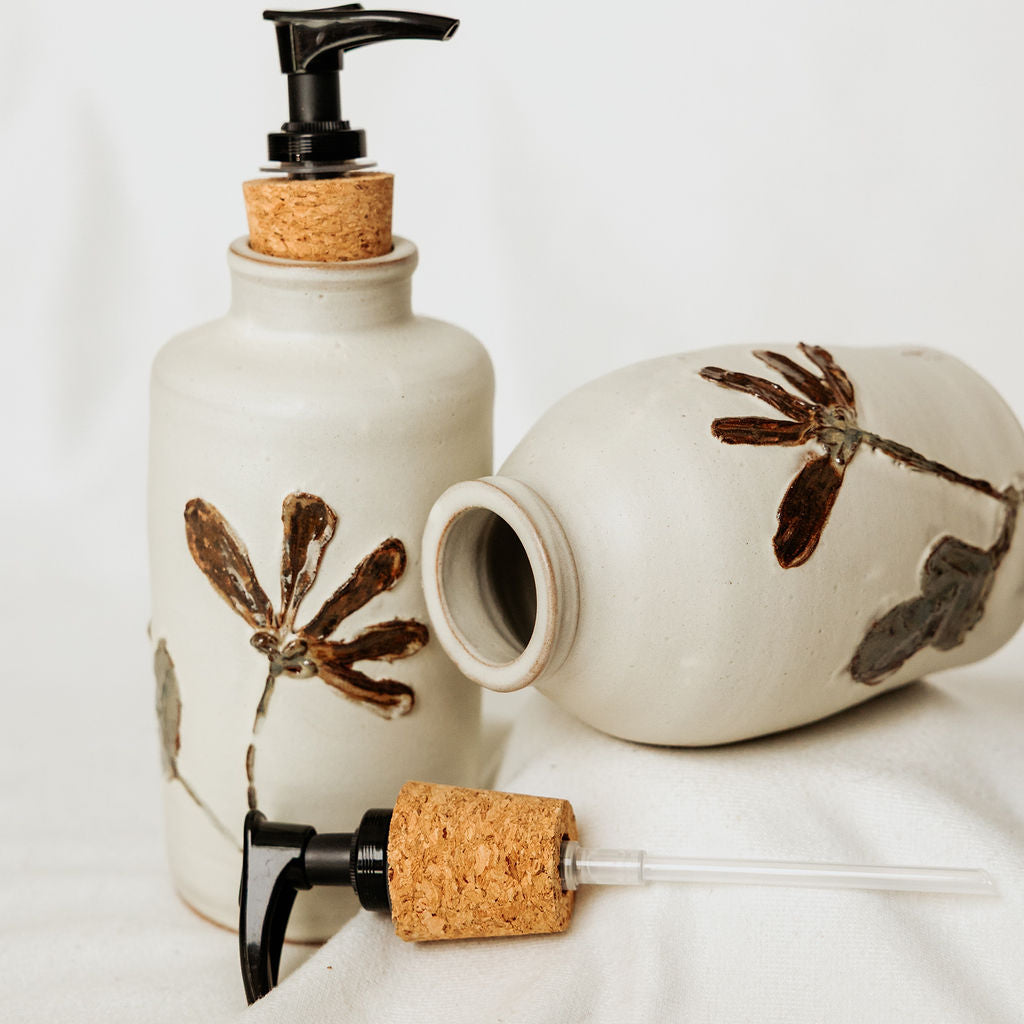 Handmade Fall Floral Soap Dispenser - Made in Canada - Hand Thrown Stoneware (Copy)