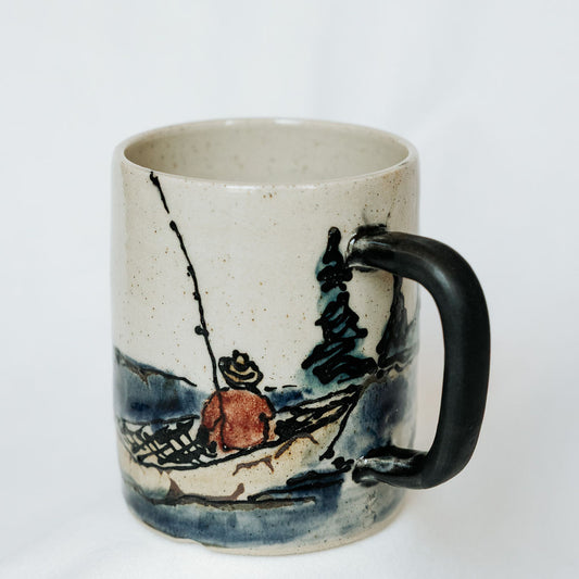 Trout Coffee Cup, Mug for Fisherman, Painted Pottery Mug