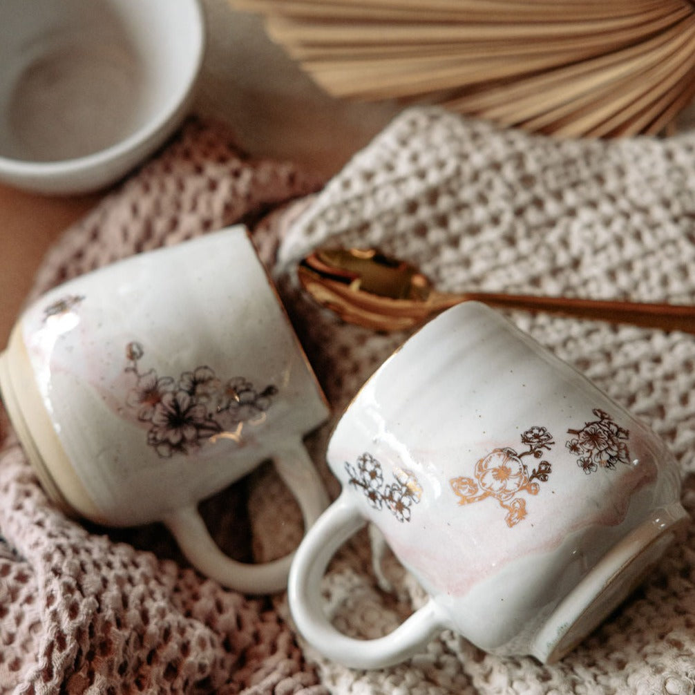 Pink Cherry Blossom Pottery Coffee Mug