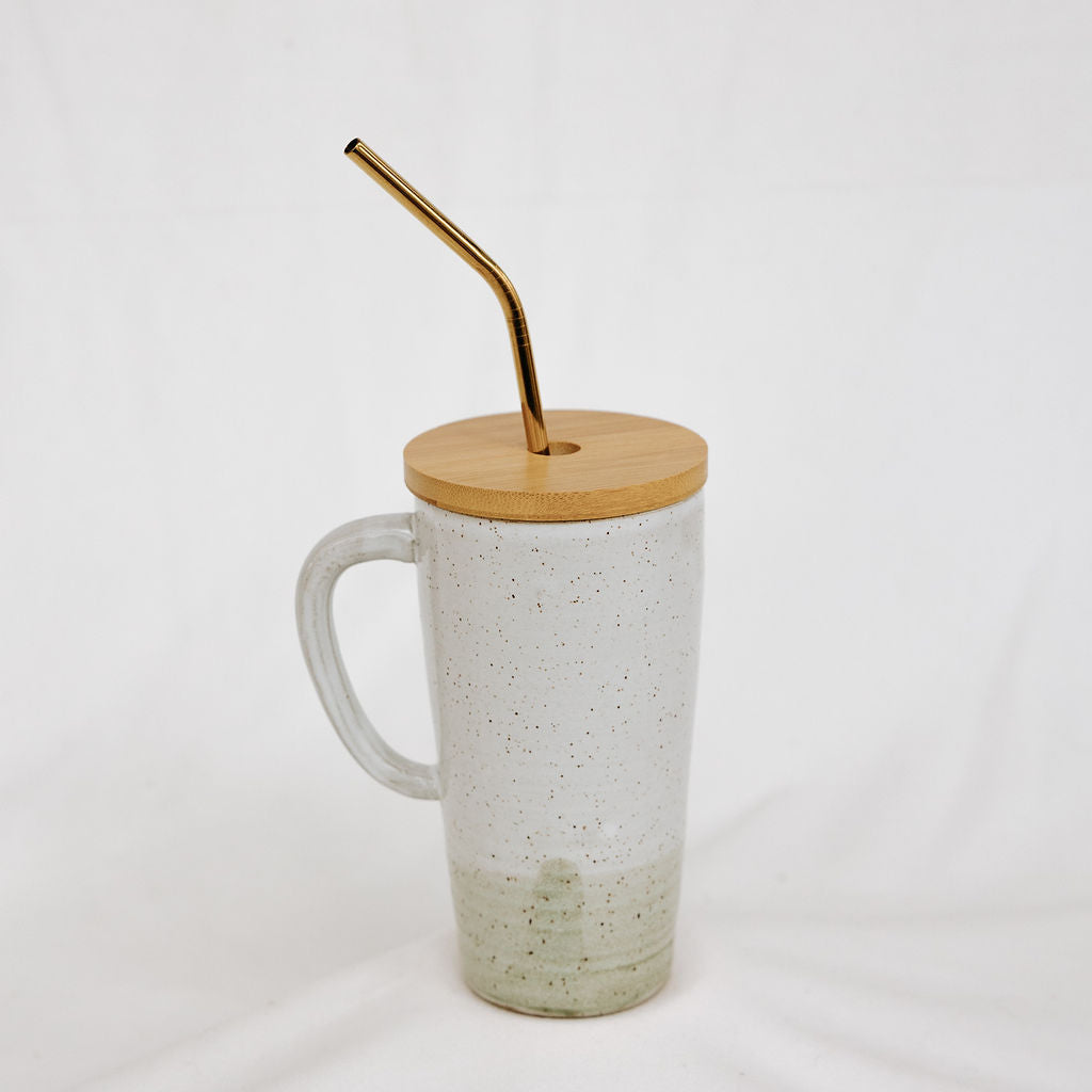 Lidded Pottery Mug in the Watercolour Styles (Mug Only, Lid and Straw not Included)