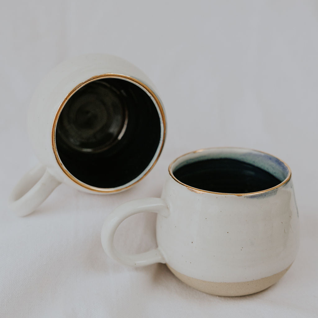 Teal and White Pottery Mug Handmade in Manitoba