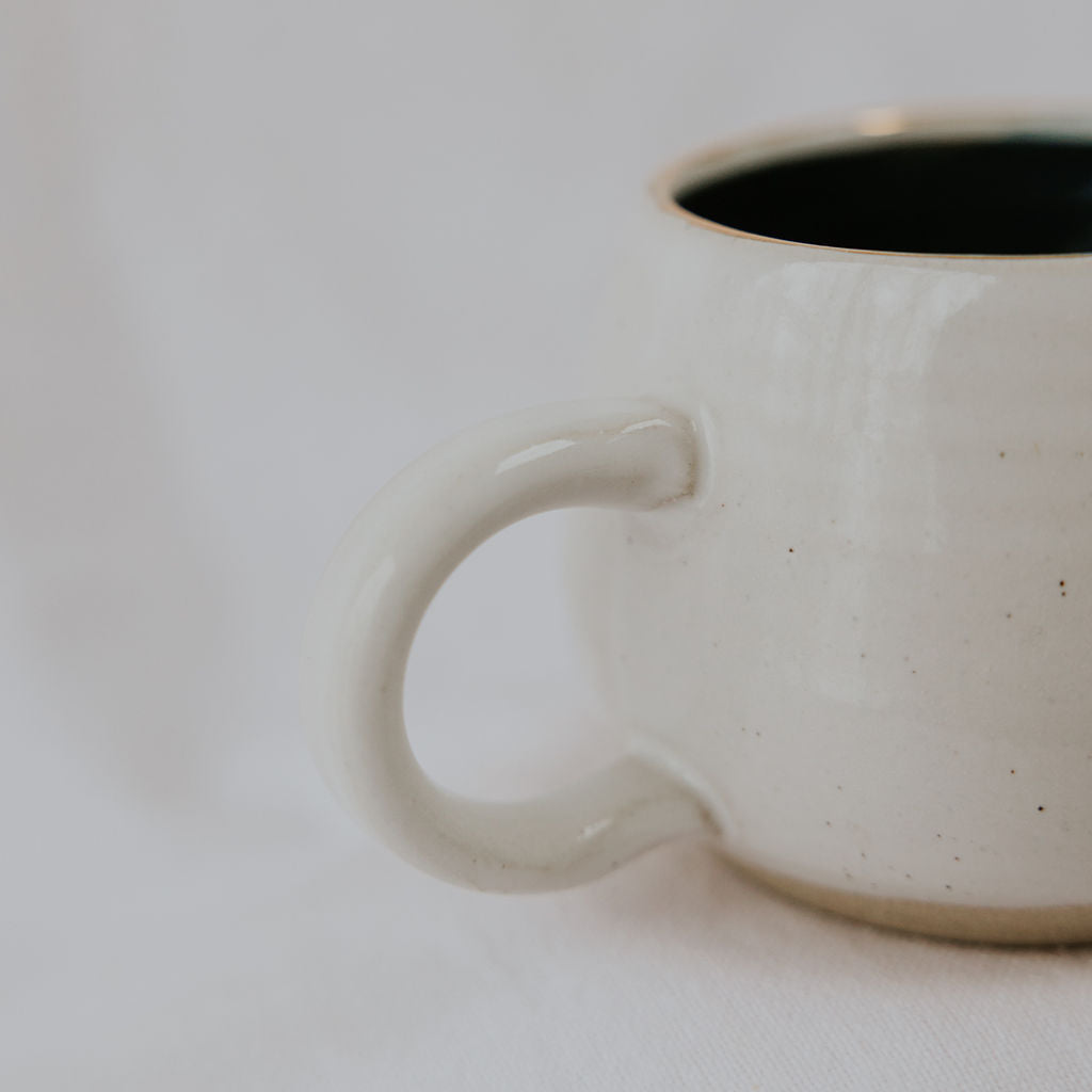 Teal and White Pottery Mug Handmade in Manitoba