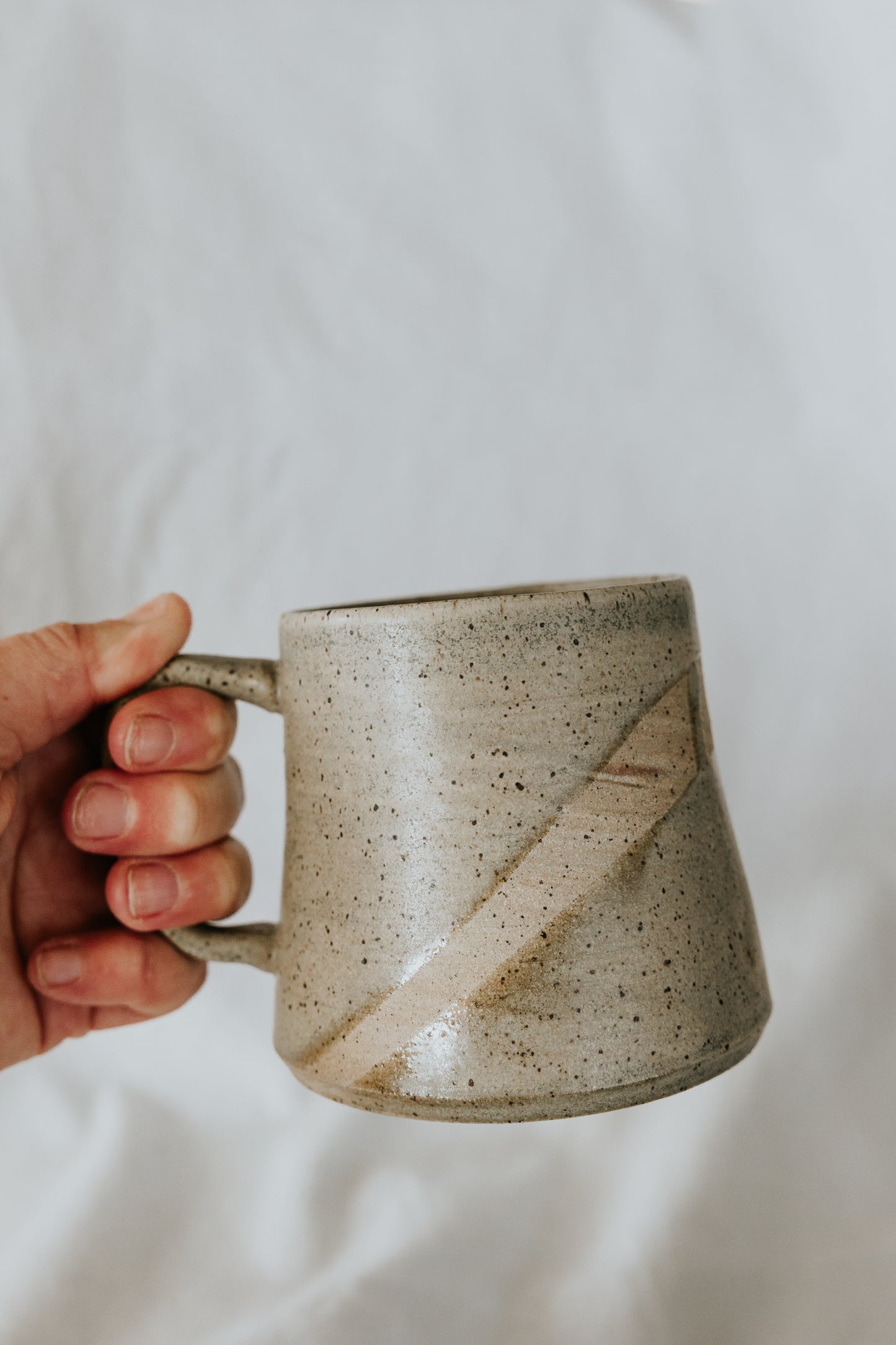 Green Speckled Pottery Coffee Mug, Silver Willow