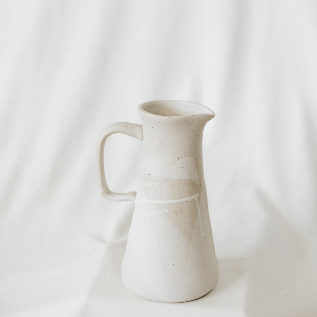 Narrow Matte White Pottery Pitcher or Vase